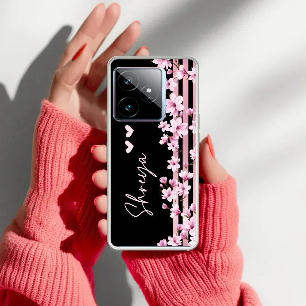Pink Floral Customize Transparent Silicon Case For Realme GT 7 5G