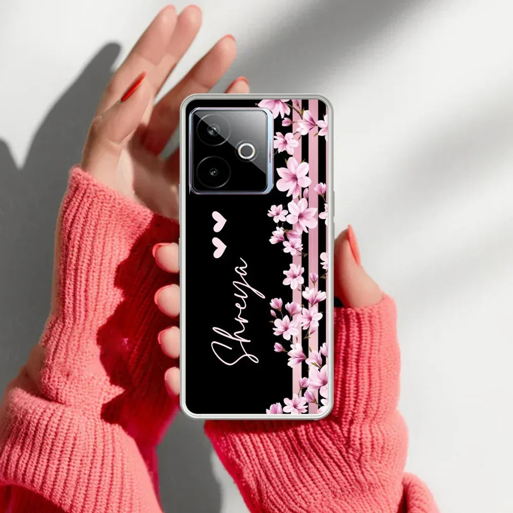 Pink Floral Customize Transparent Silicon Case For Realme C63 5G