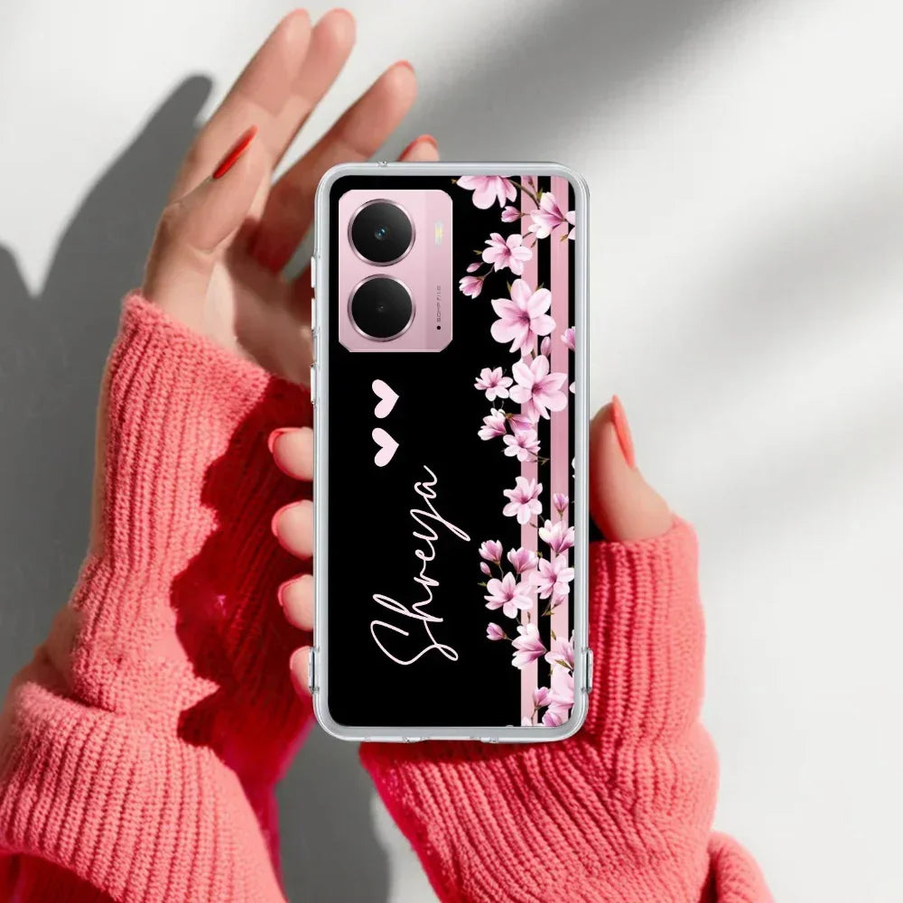 Pink Floral Customize Transparent Silicon Case For Realme Narzo 60X /  Realme 11X
