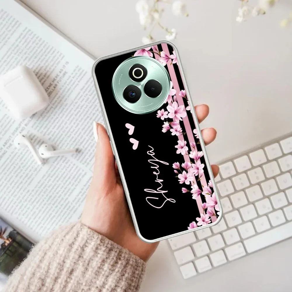 Pink Floral Customize Transparent Silicon Case For Realme/Narzo