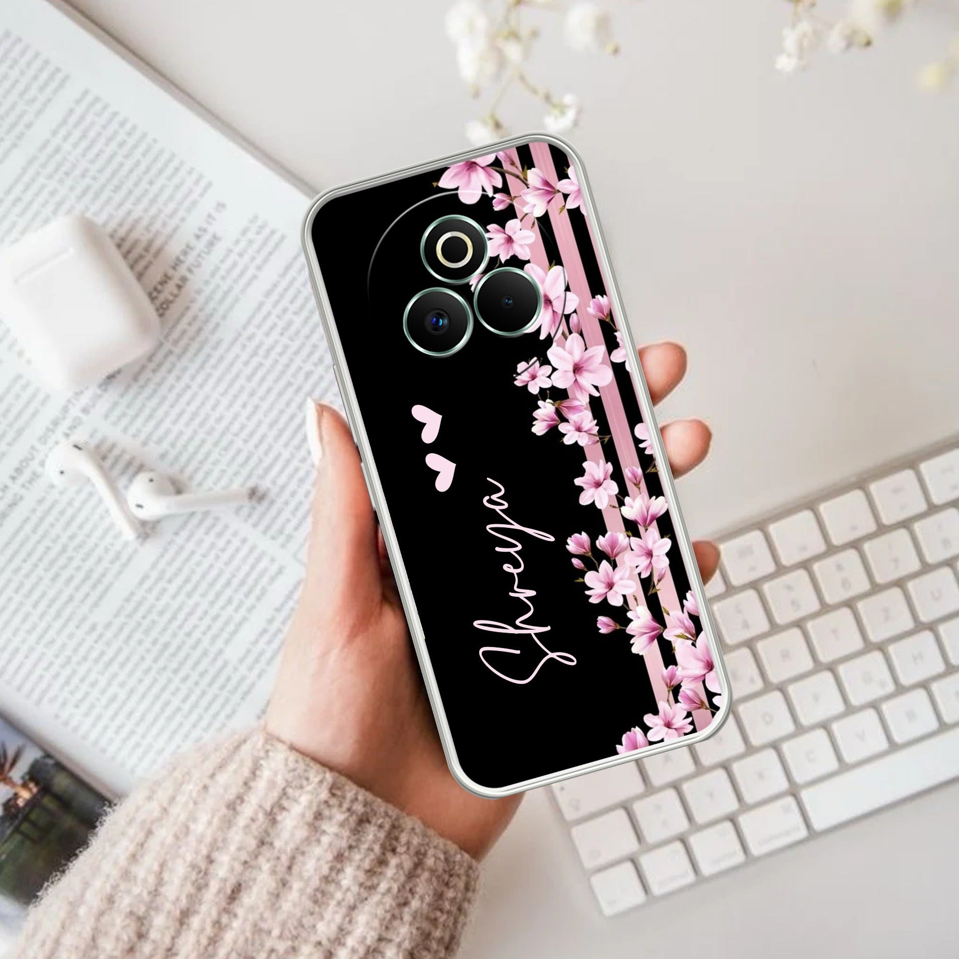 Pink Floral Customize Transparent Silicon Case For Realme P3 Pro 5G