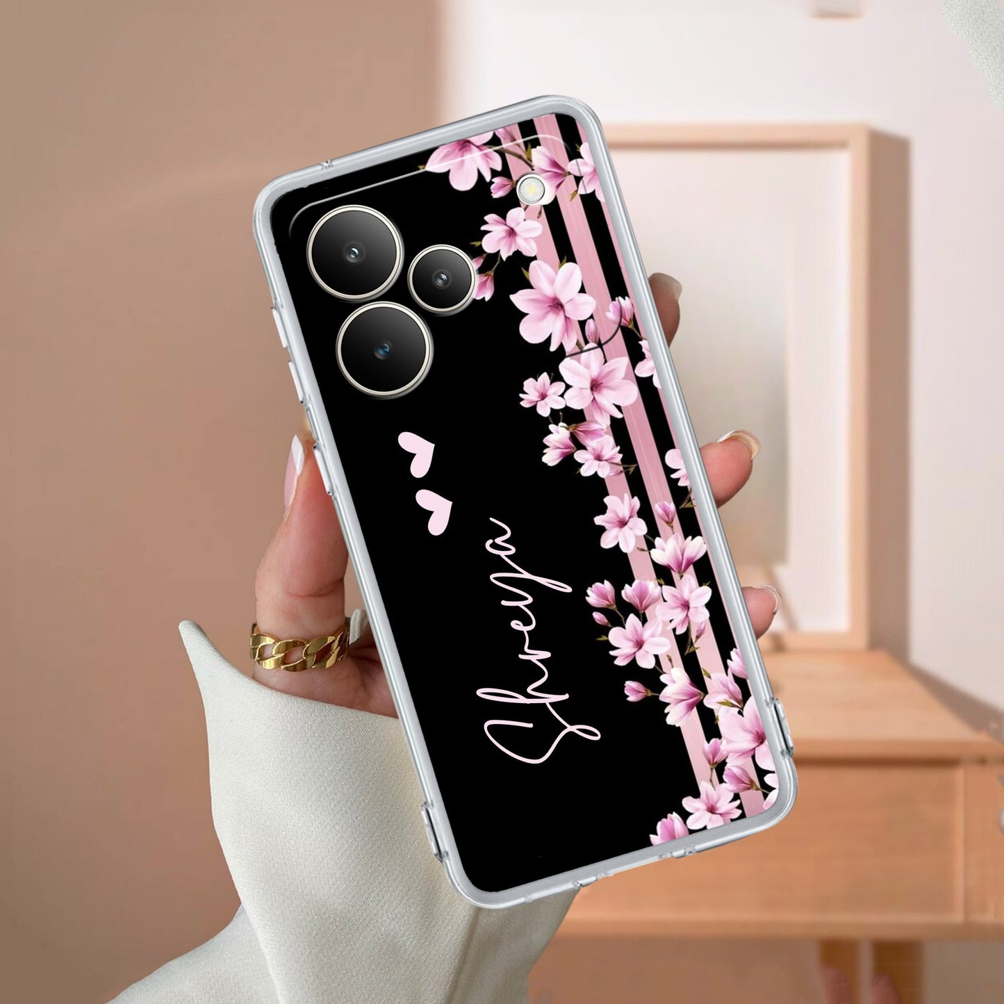 Pink Floral Customize Transparent Silicon Case For Realme/Narzo