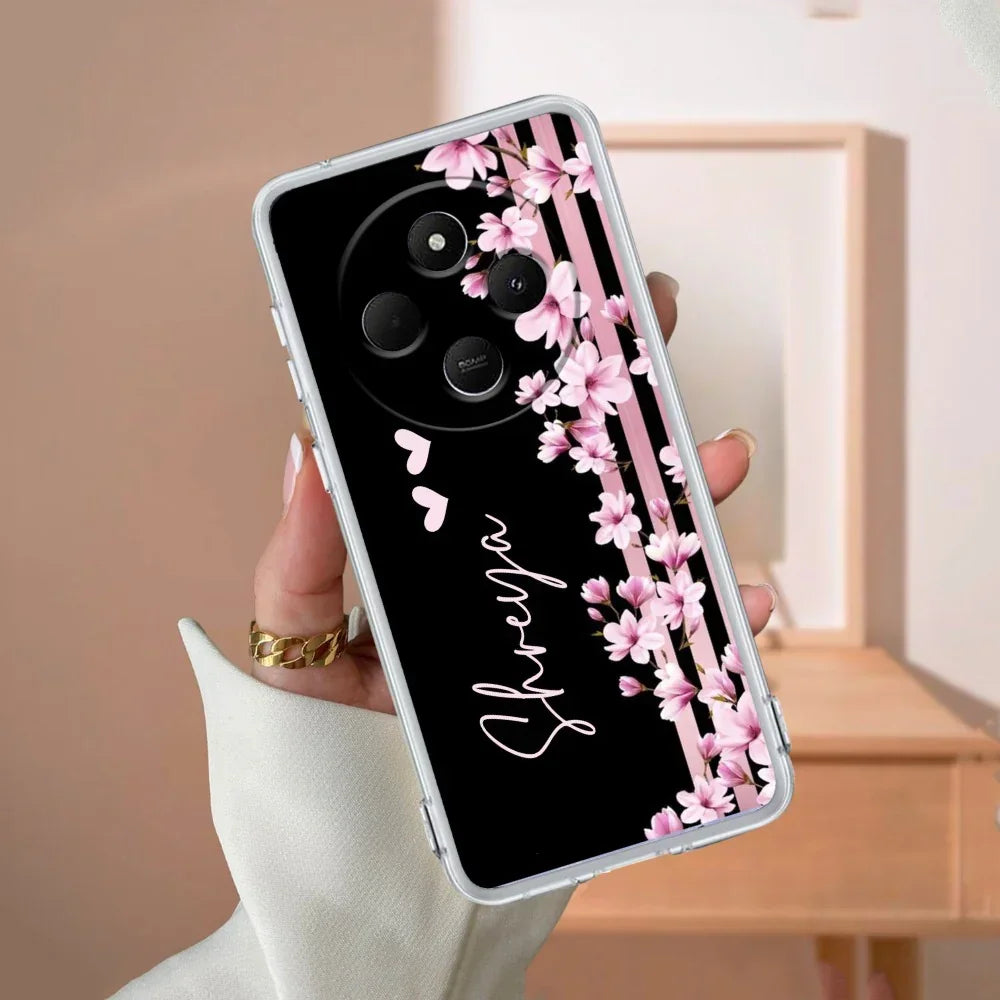 Pink Floral Customize Transparent Silicon Case For Redmi 14C 5G