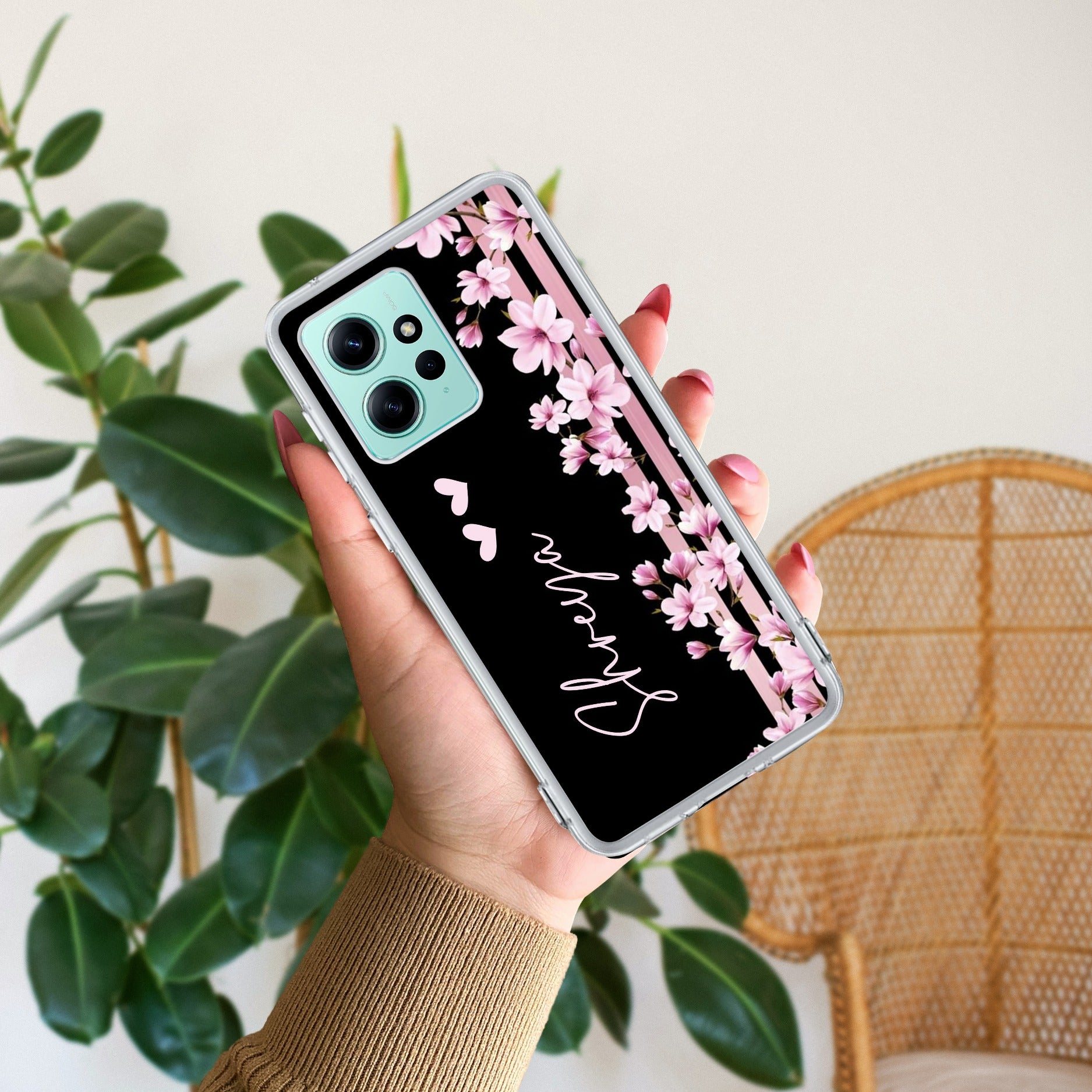 Pink Floral Customize Transparent Silicon Case For Redmi Note 12 4G