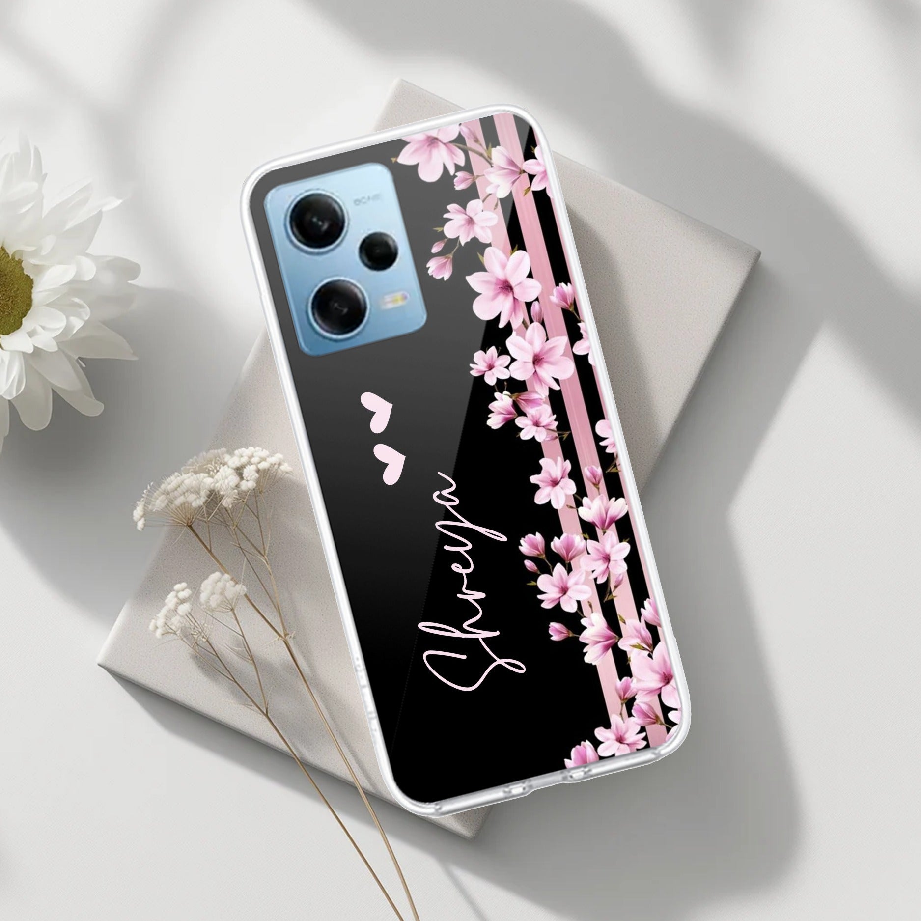 Pink Floral Customize Transparent Silicon Case For Redmi Note 12 5G