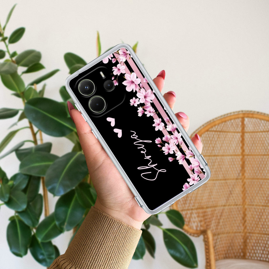 Pink Floral Customize Transparent Silicon Case For Redmi Note 14 5G