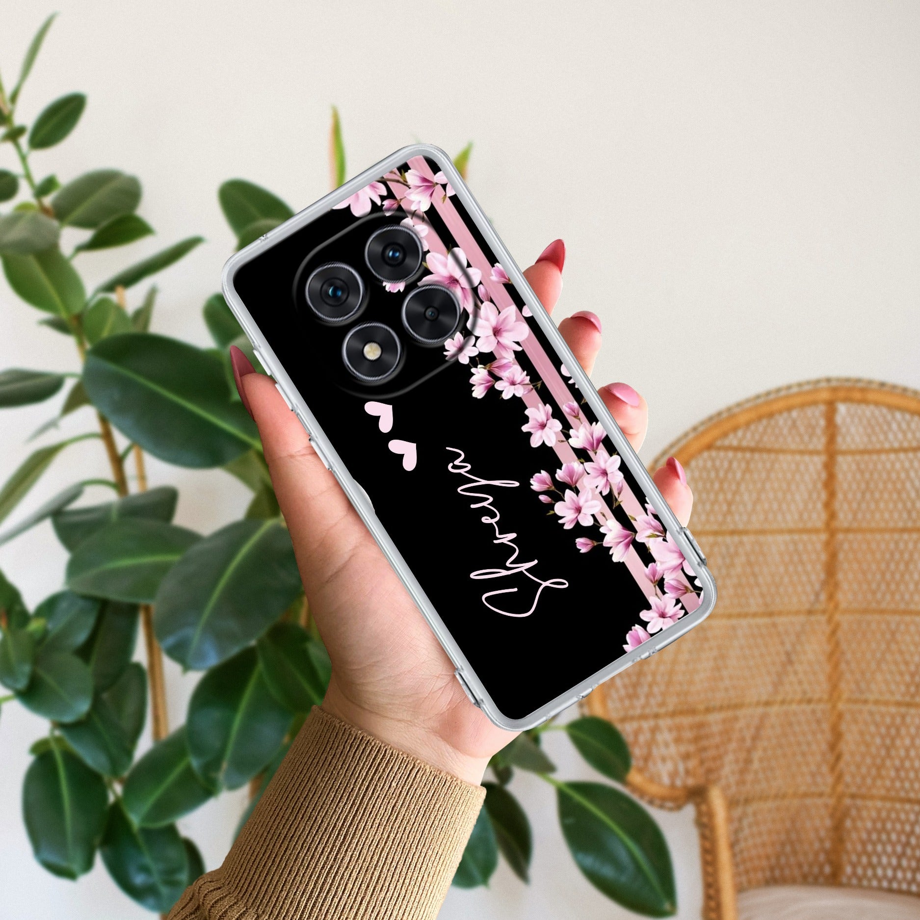 Pink Floral Customize Transparent Silicon Case For Redmi Note 14 Pro Plus 5G
