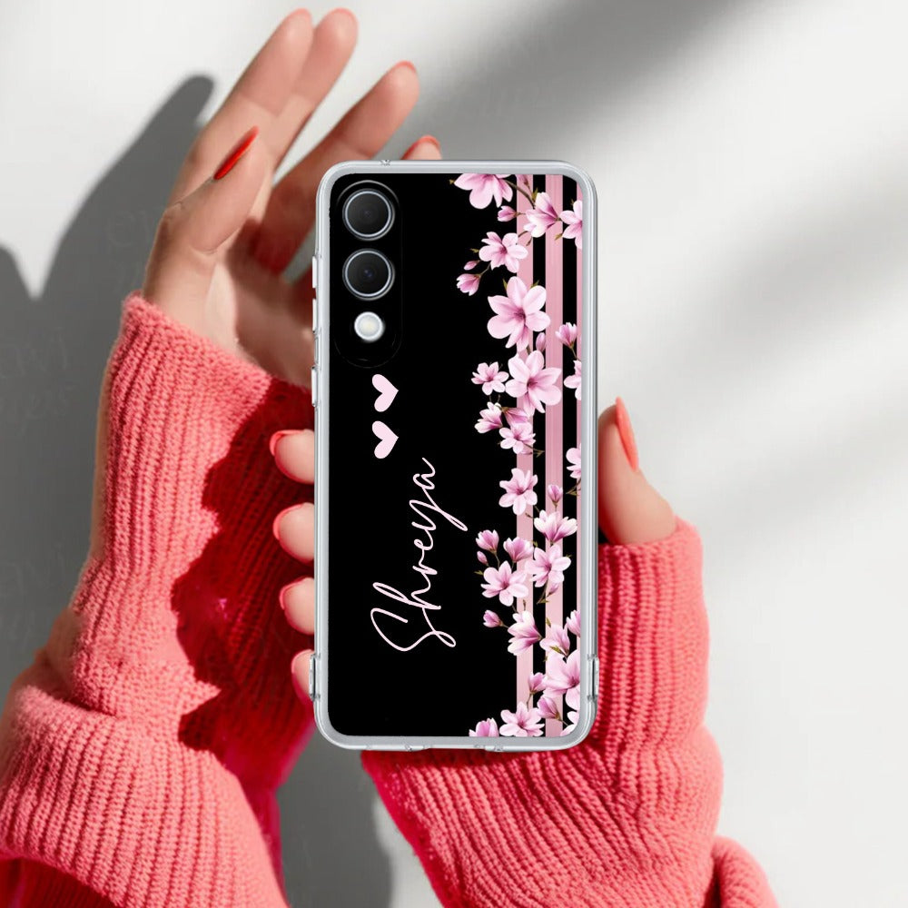 Pink Floral Customize Transparent Silicon Case For Samsung