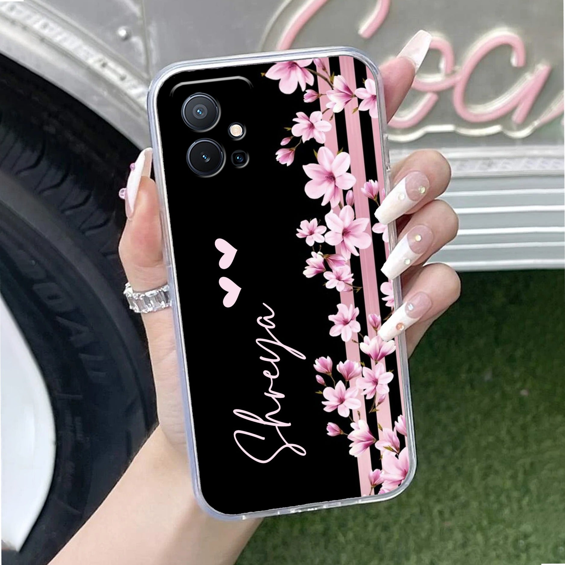 Pink Floral Customize Transparent Silicon Case For Vivo T1 5G