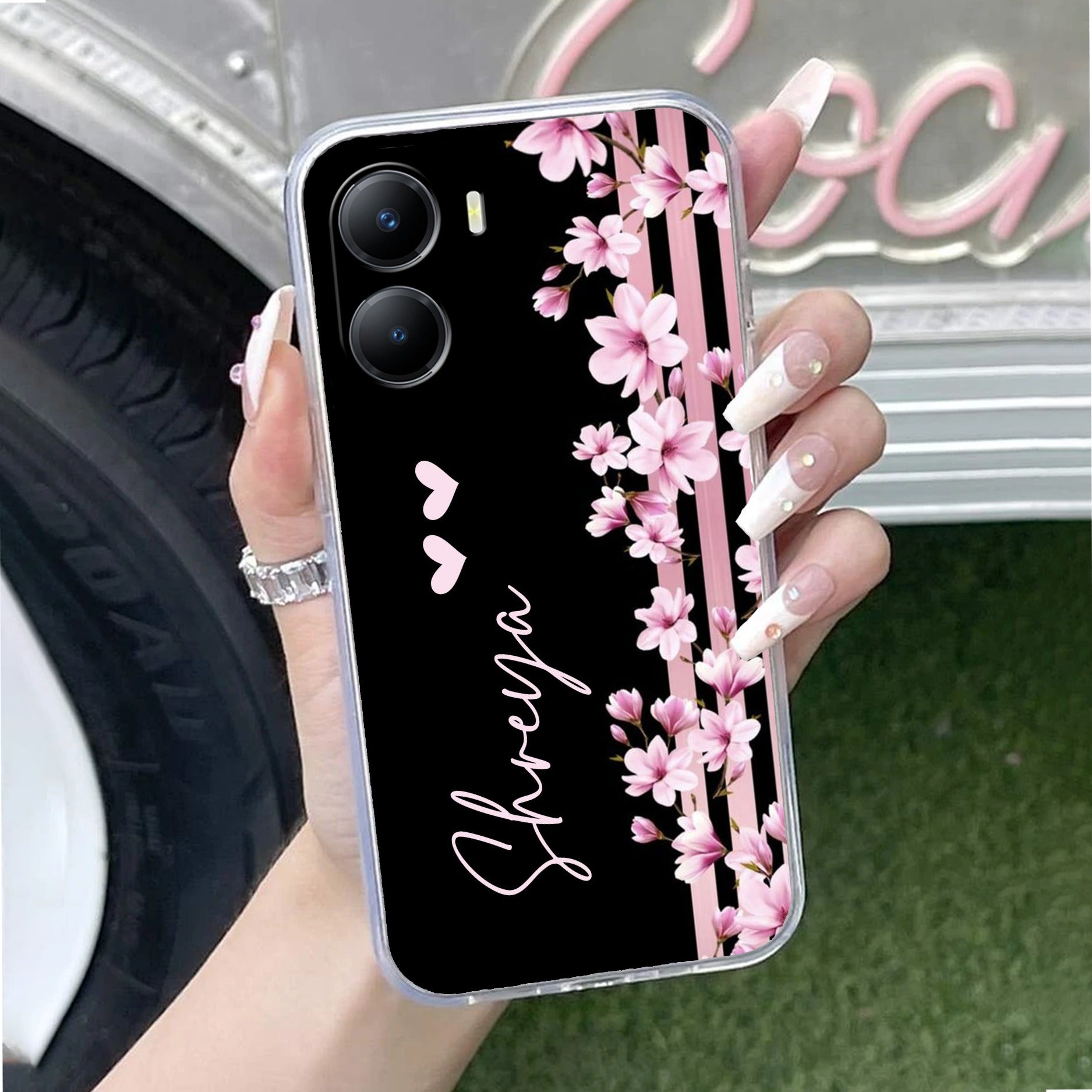 Pink Floral Customize Transparent Silicon Case For Vivo X90 Pro Plus 5G