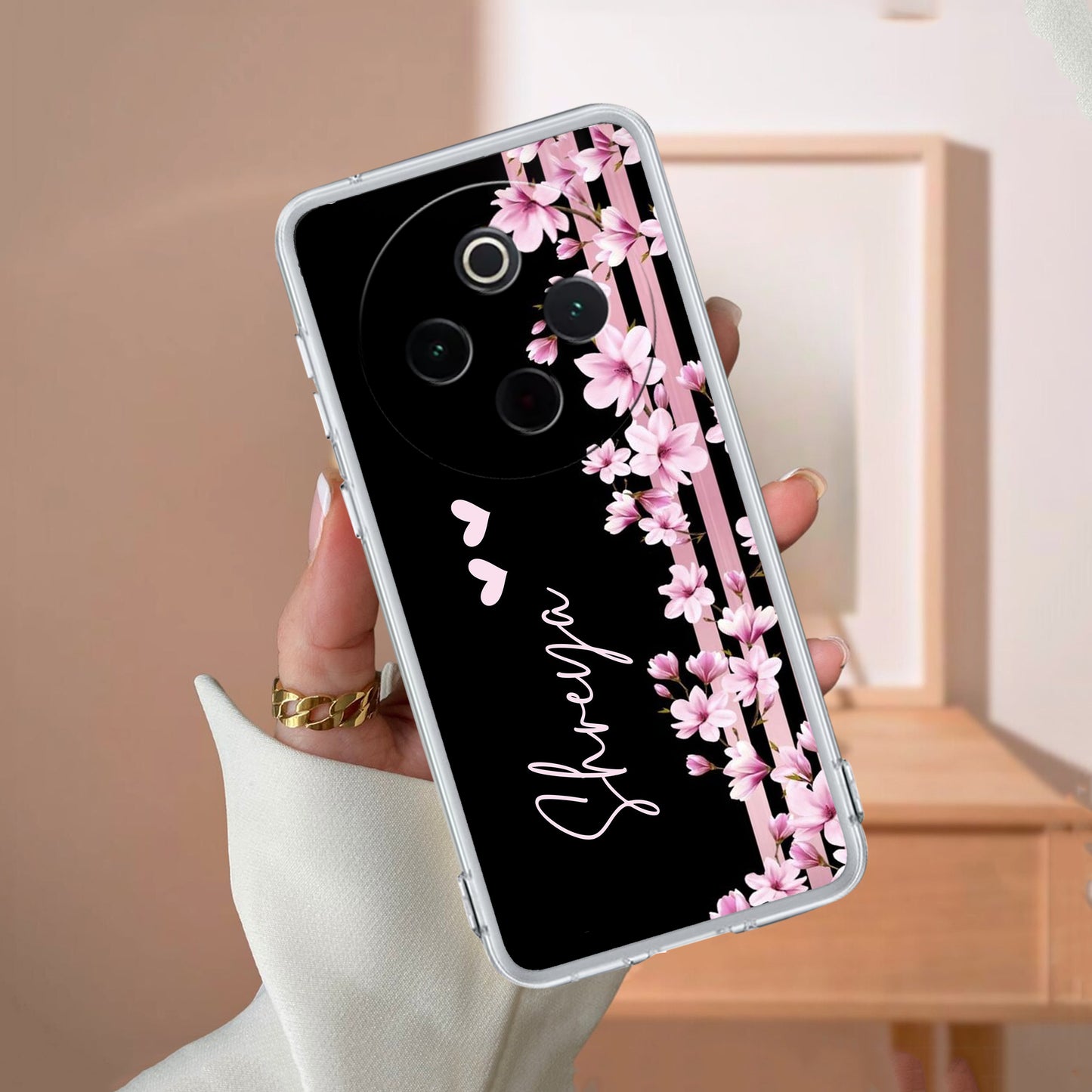 Pink Floral Customize Transparent Silicon Case For iQOO