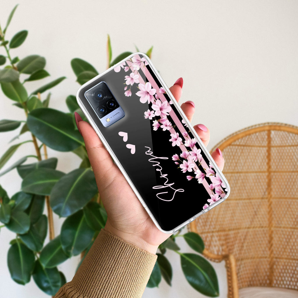 Pink Floral Customize Transparent Silicon Case For Vivo V21 5G