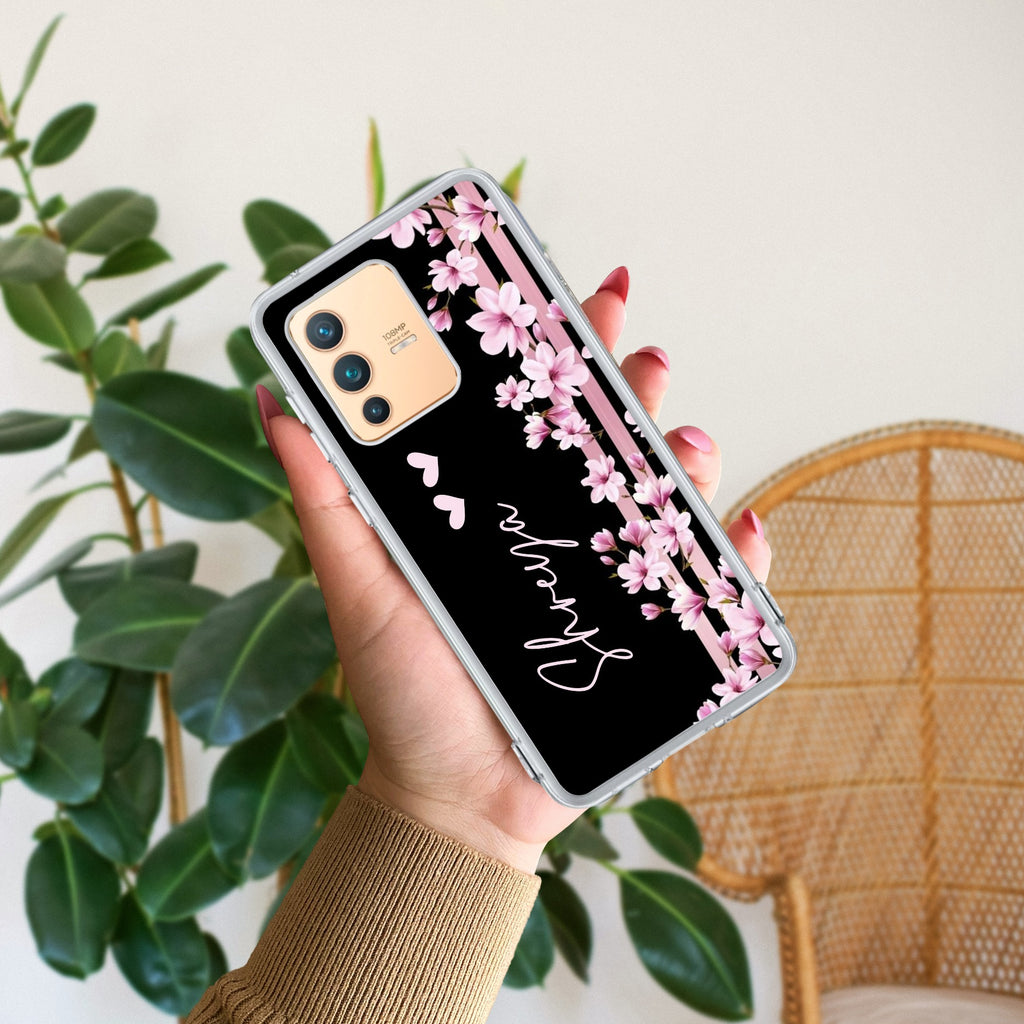 Pink Floral Customize Transparent Silicon Case For Vivo V23 5G