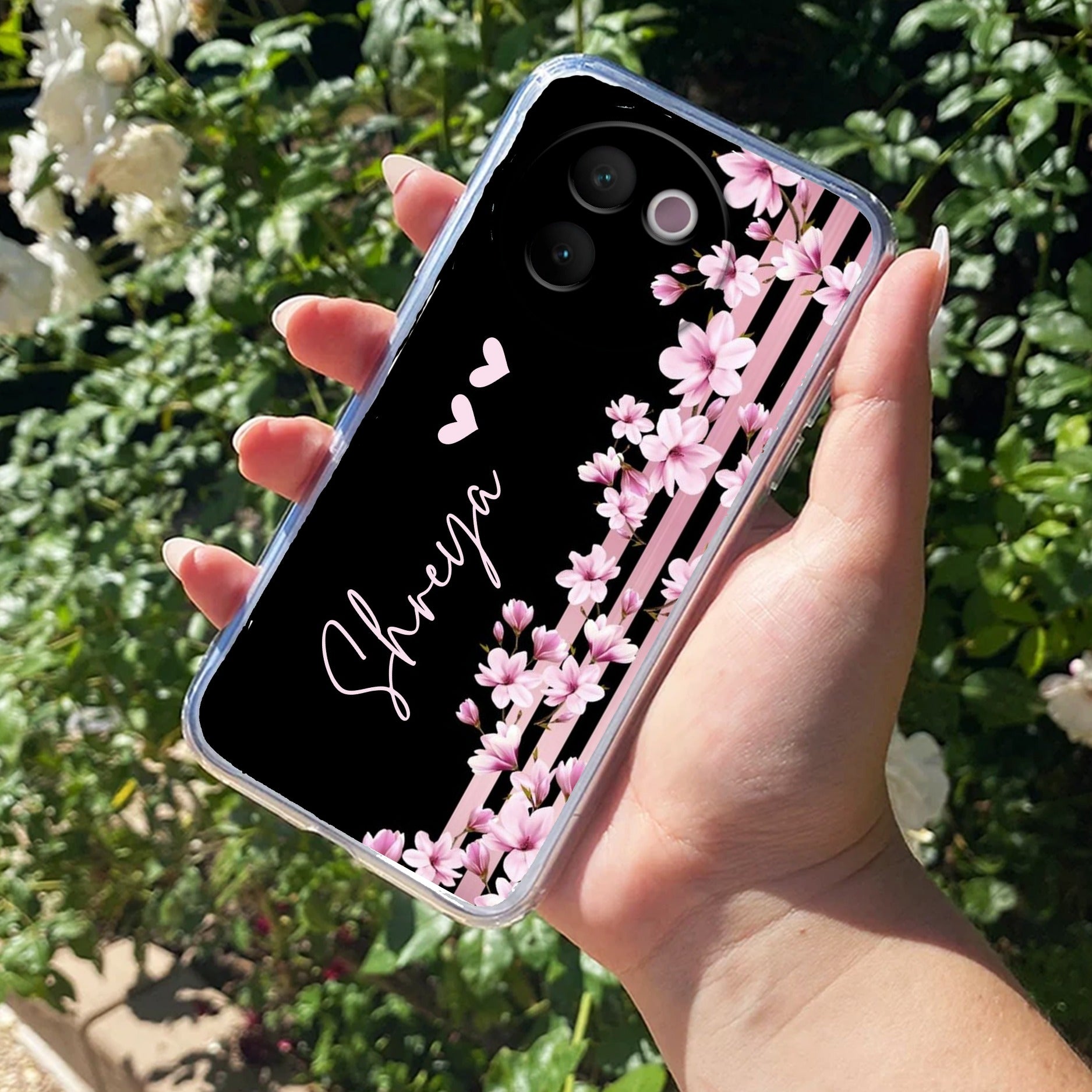 Pink Floral Customize Transparent Silicon Case For Vivo V30e 5G