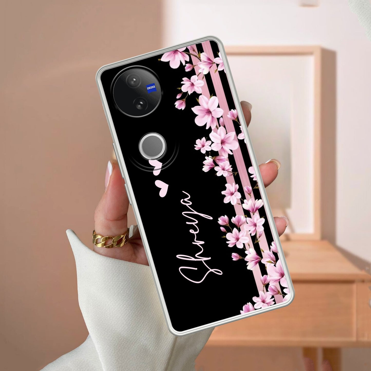 Pink Floral Customize Transparent Silicon Case For Vivo