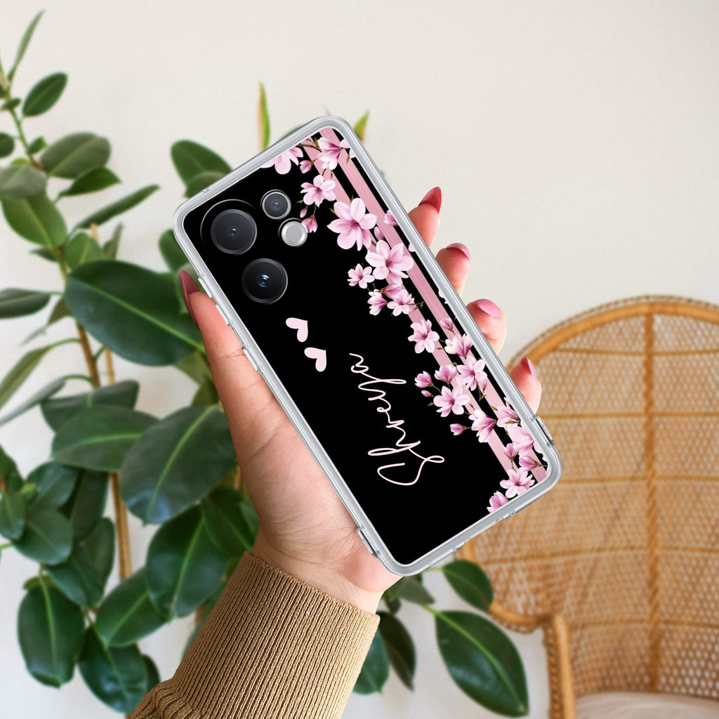 Pink Floral Customize Transparent Silicon Case For Vivo V60 5G