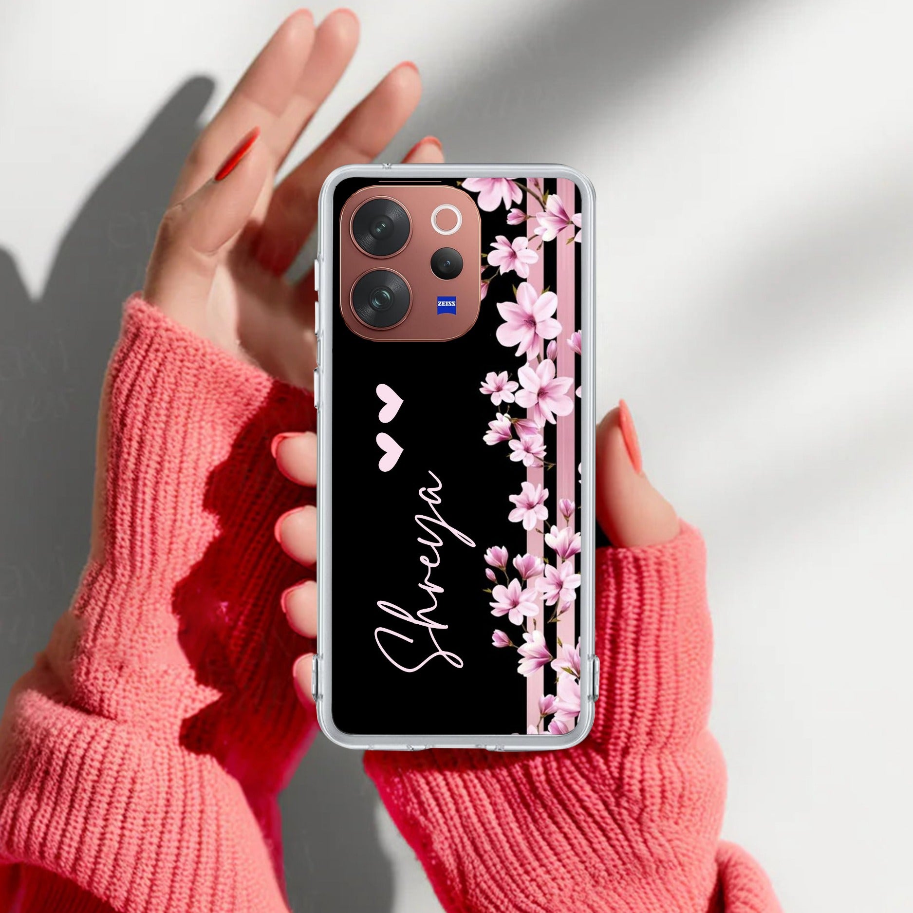 Pink Floral Customize Transparent Silicon Case For Vivo