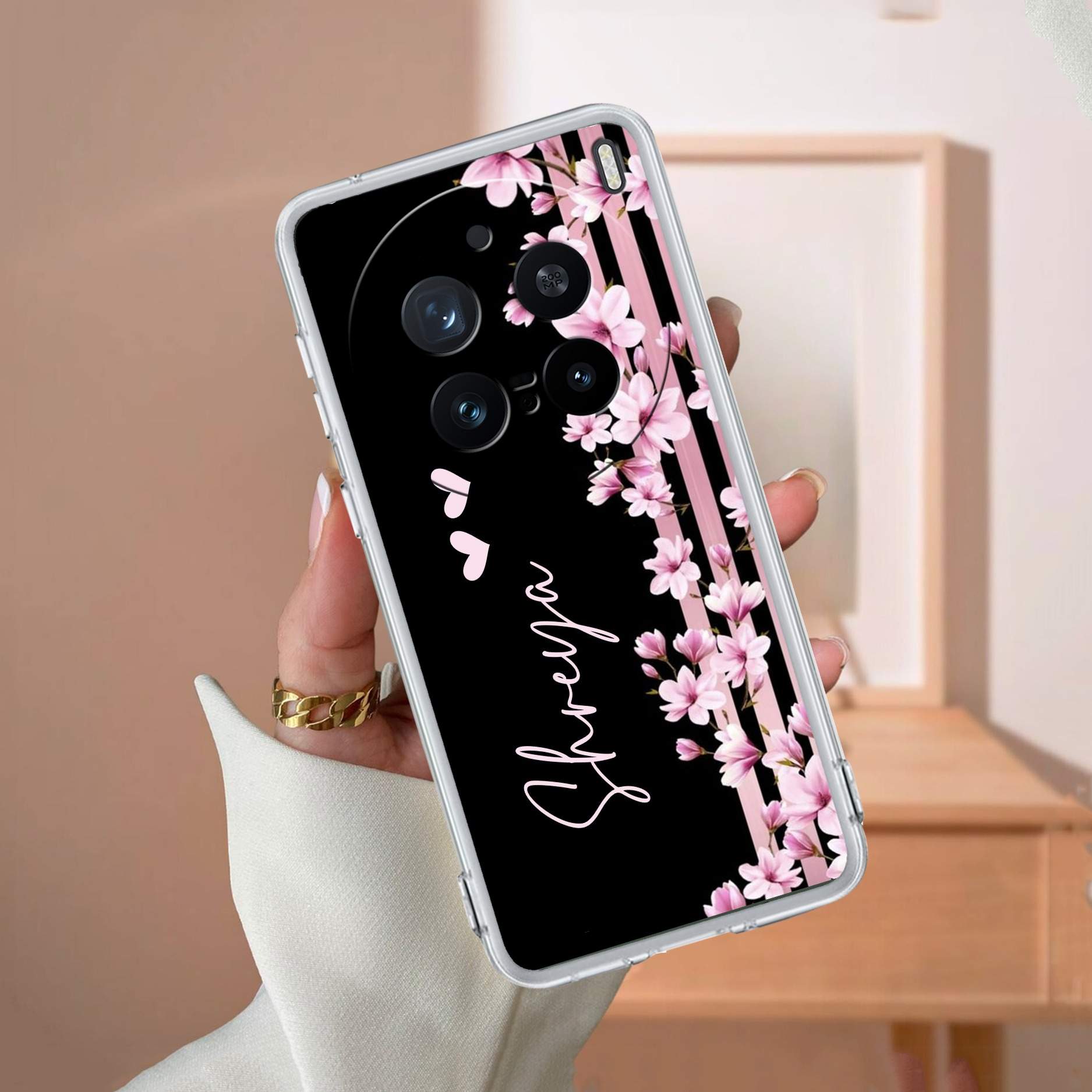Pink Floral Customize Transparent Silicon Case For Vivo