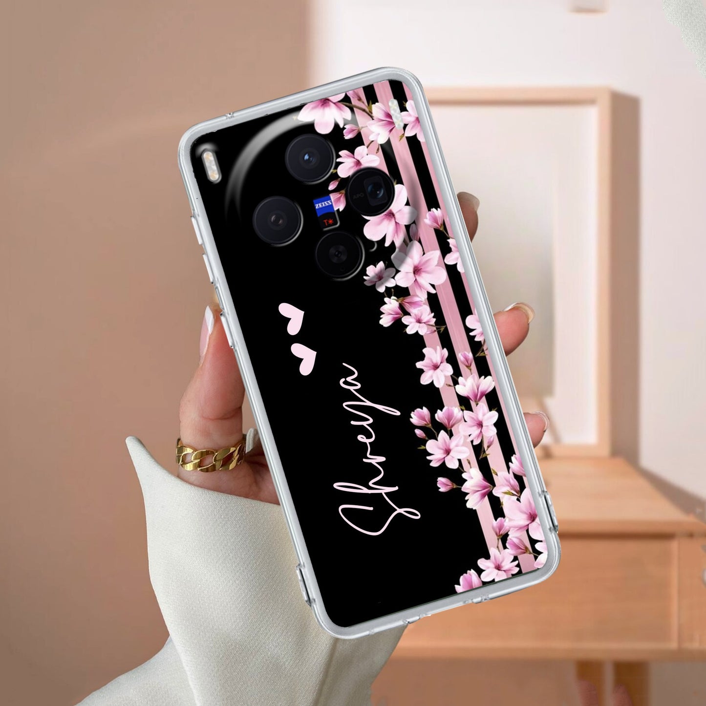Pink Floral Customize Transparent Silicon Case For Vivo
