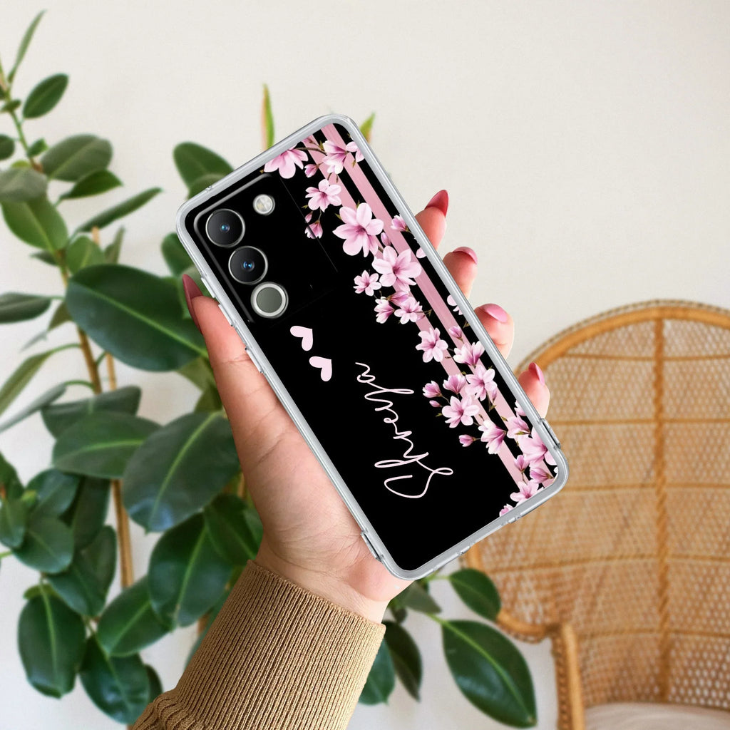 Pink Floral Customize Transparent Silicon Case For Vivo - ShopOnCliQ