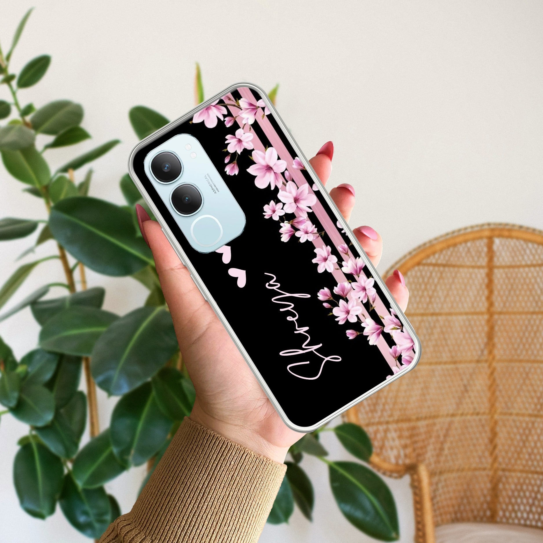 Pink Floral Customize Transparent Silicon Case For Vivo Y29 5G