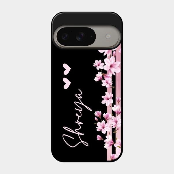 Pink Floral Glossy Metal Case Cover For Google Pixel 9 5G