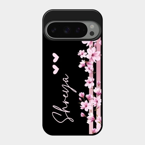 Pink Floral Glossy Metal Case Cover For Google Pixel 9 Pro 5G