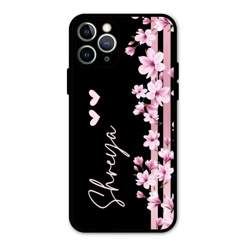 Pink Floral Glossy Metal Case Cover For iPhone 11 Pro Max
