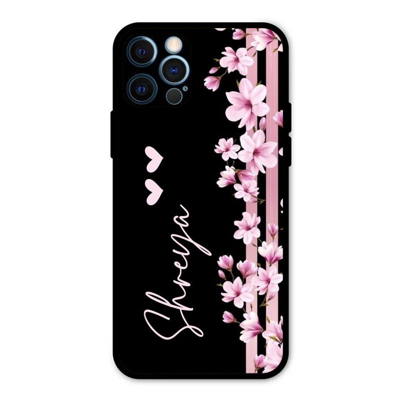 Pink Floral Glossy Metal Case Cover For iPhone 12 Pro Max