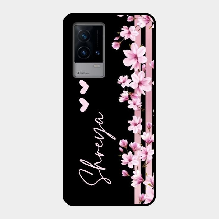 Pink Floral Glossy Metal Case Cover For Iqoo 9 5G