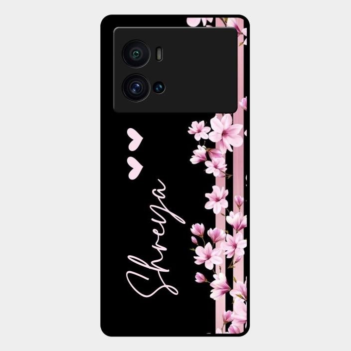 Pink Floral Glossy Metal Case Cover For Iqoo 9 Pro 5G