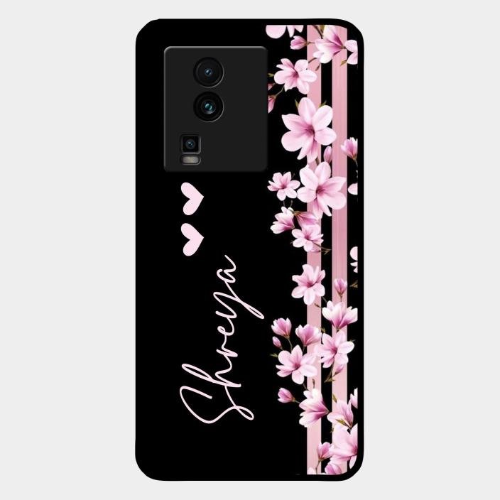 Pink Floral Glossy Metal Case Cover For Iqoo Neo 7 5G