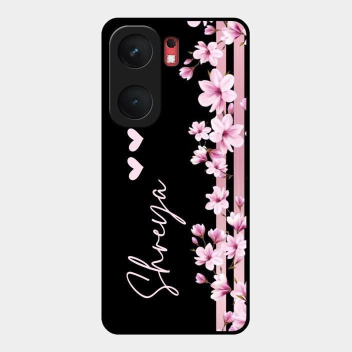 Pink Floral Glossy Metal Case Cover For Iqoo Neo 9 Pro 5G