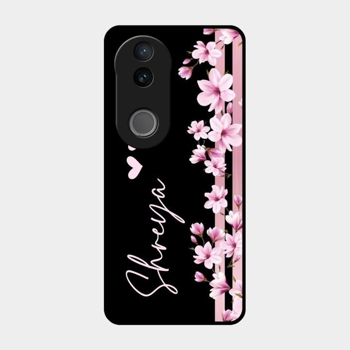 Pink Floral Glossy Metal Case Cover For Iqoo Z10R