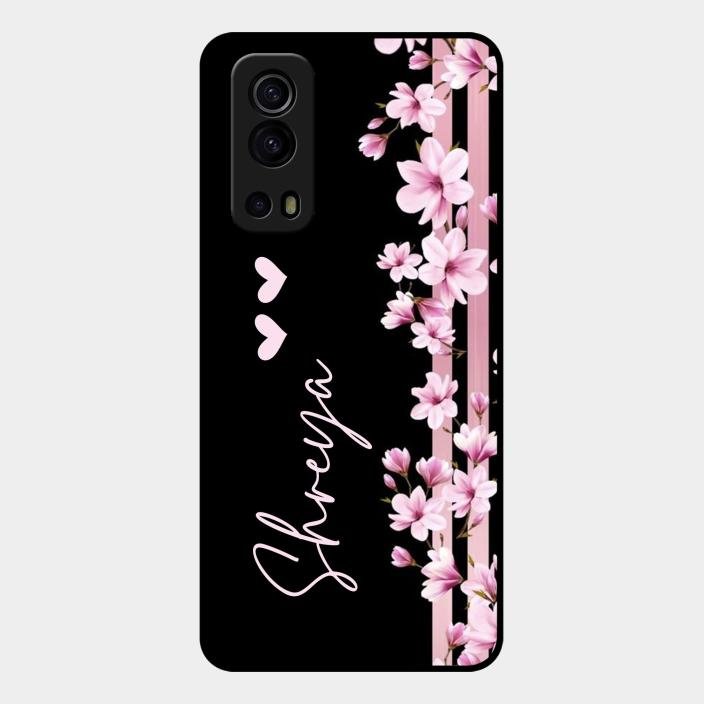 Pink Floral Glossy Metal Case Cover For Iqoo Z3 5G