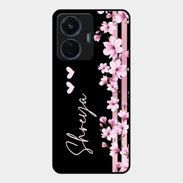 Pink Floral Glossy Metal Case Cover For Iqoo Z6 44W