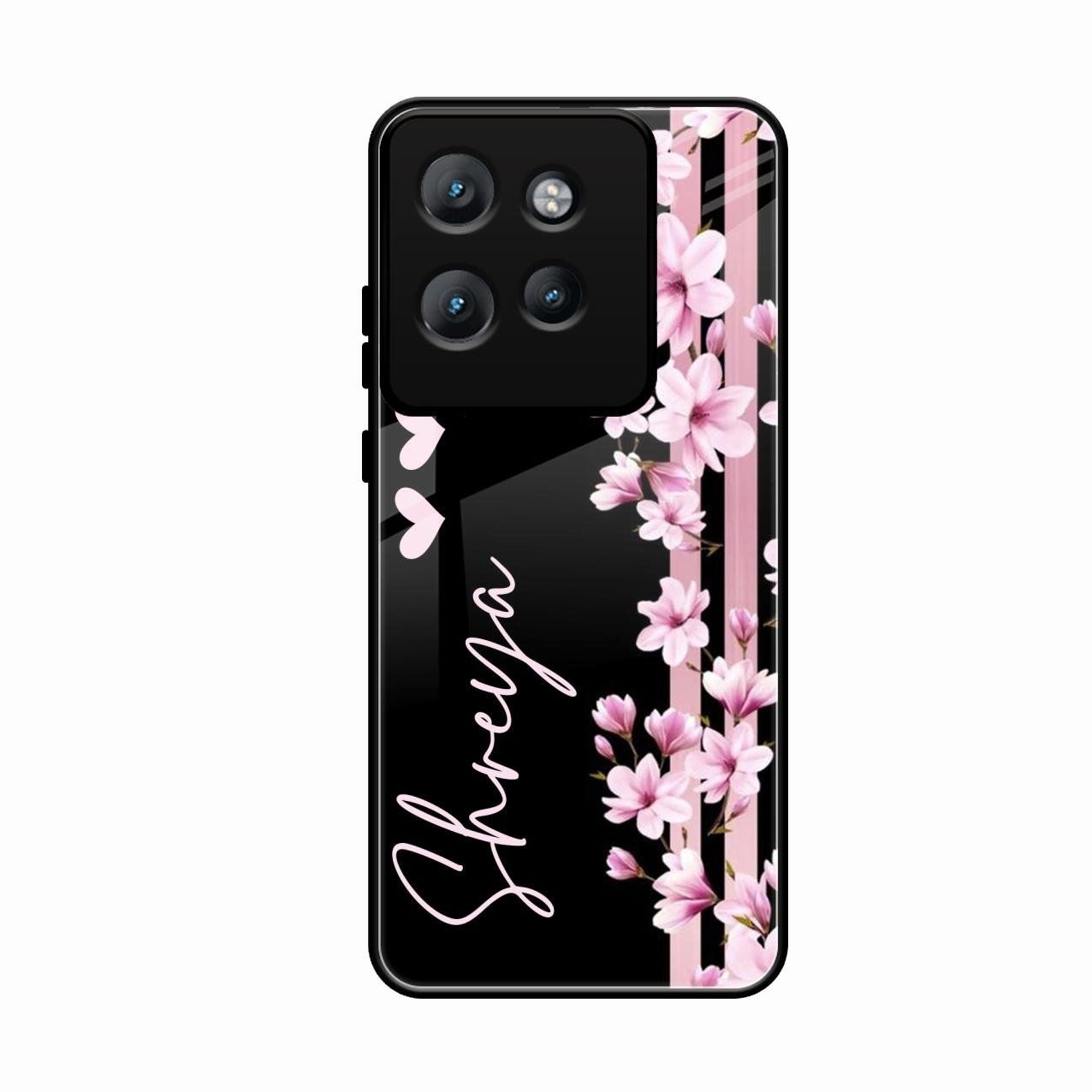 Pink Floral Glossy Metal Case Cover For Motorola Edge 50