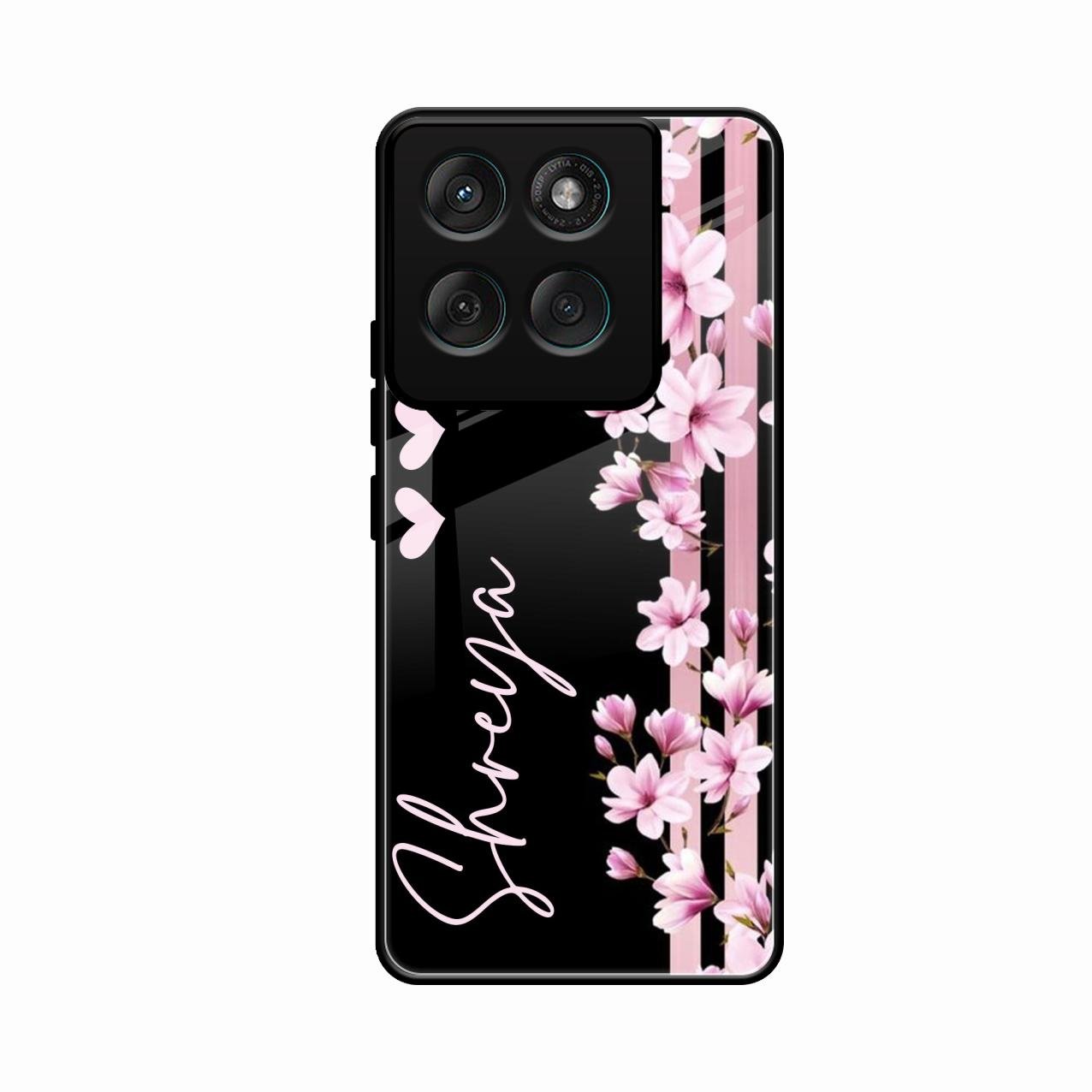 Pink Floral Glossy Metal Case Cover For Motorola Edge 60 5G