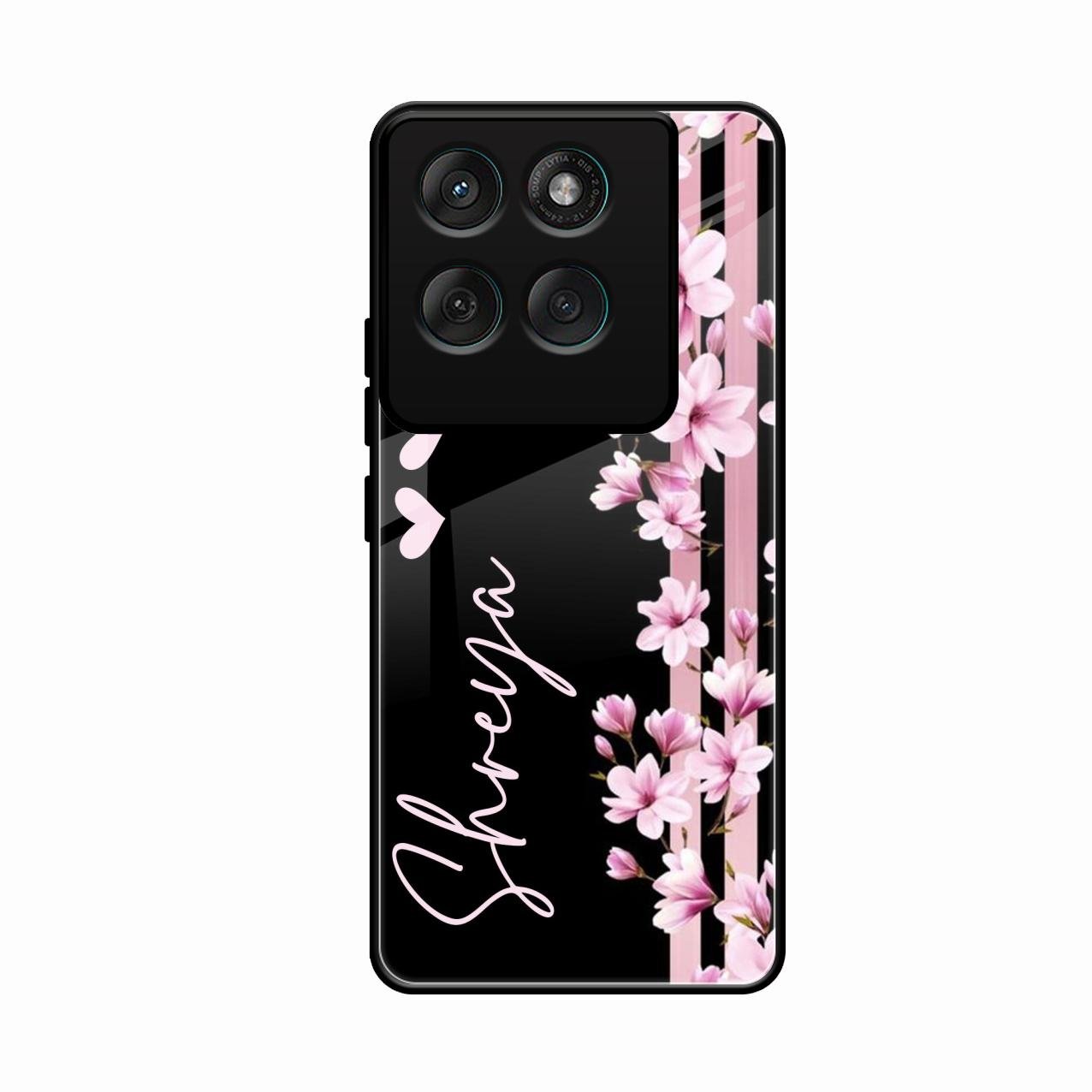 Pink Floral Glossy Metal Case Cover For Motorola Edge 60 Pro 5G