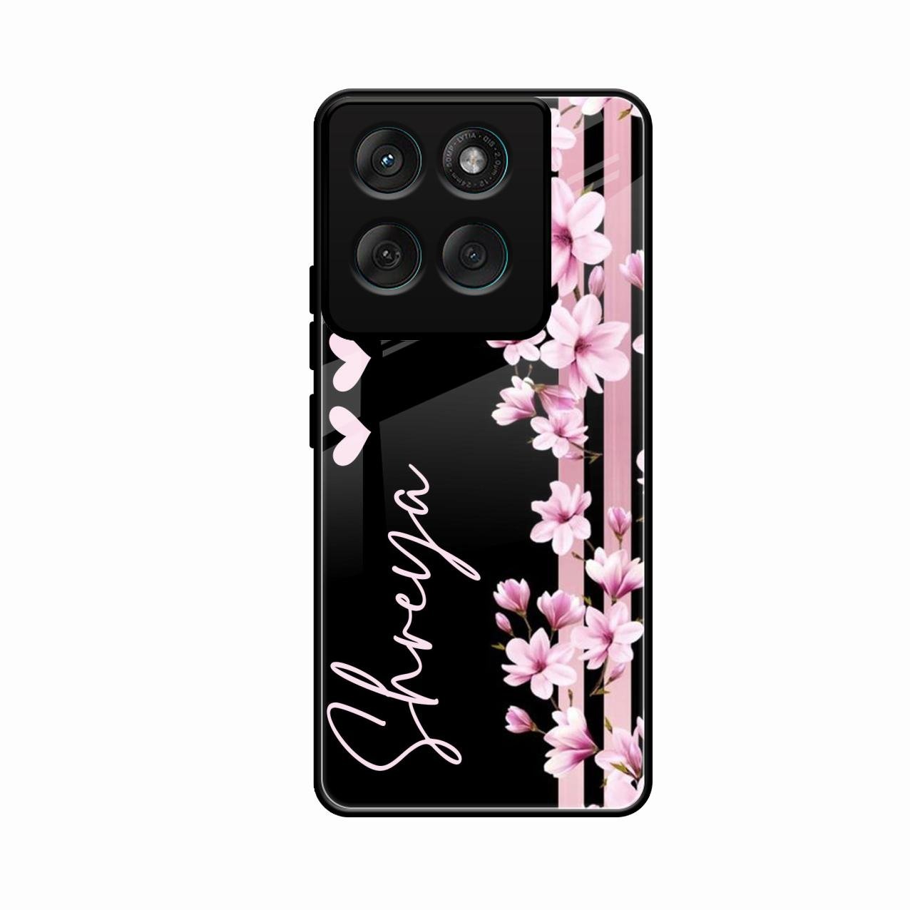 Pink Floral Glossy Metal Case Cover For Motorola G57 Power 5G