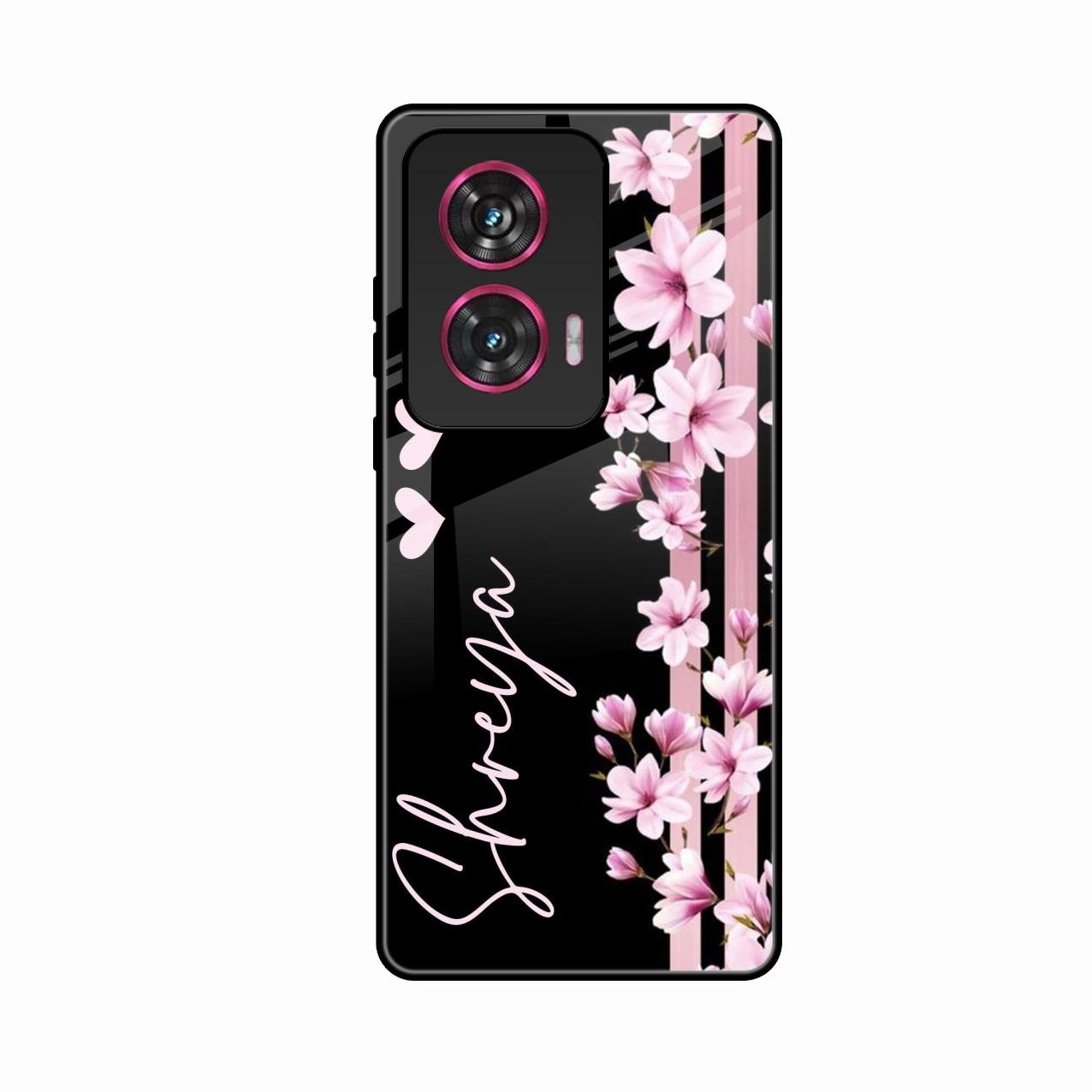 Pink Floral Glossy Metal Case Cover For Motorola G96 5G