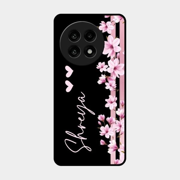 Pink Floral Glossy Metal Case Cover For Oneplus 13R 5G