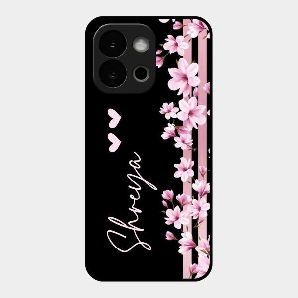 Pink Floral Glossy Metal Case Cover For Oneplus 13S 5G