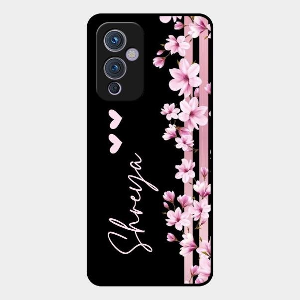 Pink Floral Glossy Metal Case Cover For Oneplus 9 5G