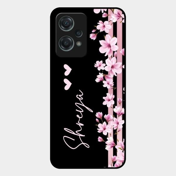 Pink Floral Glossy Metal Case Cover For Oneplus Nord Ce 2 Lite 5G