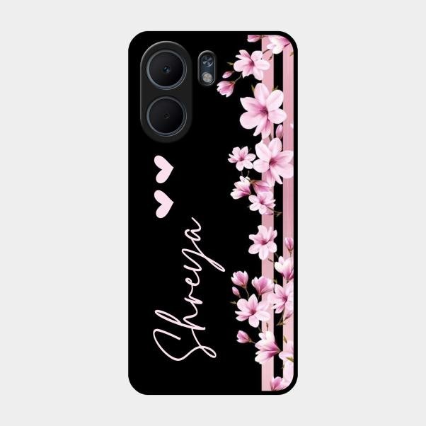 Pink Floral Glossy Metal Case Cover For Oppo A5X 5G