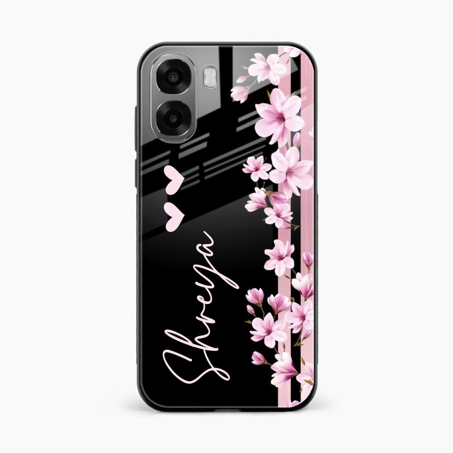 Pink Floral Glossy Metal Case Cover For Oppo A6X 5G