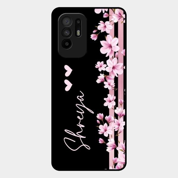 Pink Floral Glossy Metal Case Cover For Oppo F19 Pro Plus 5G
