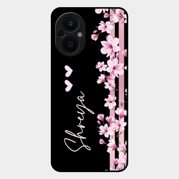 Pink Floral Glossy Metal Case Cover For Oppo F21S Pro 5G