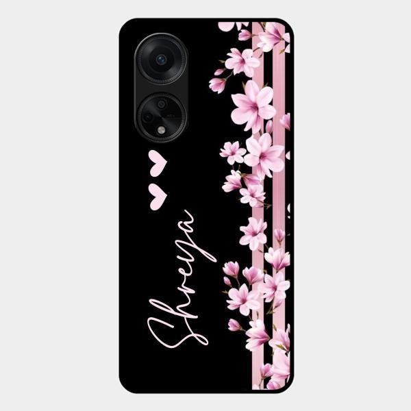 Pink Floral Glossy Metal Case Cover For Oppo F23 5G